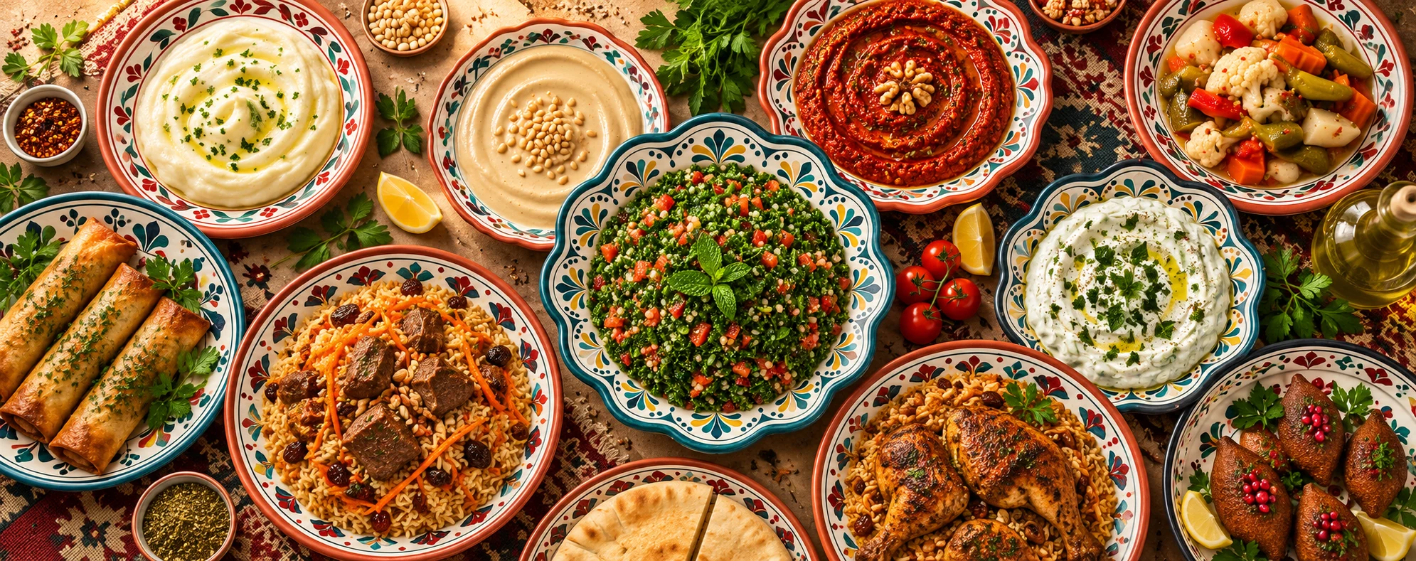 Orientalische Mezze-Tafel mit verschiedenen TABLEYA Spezialitäten